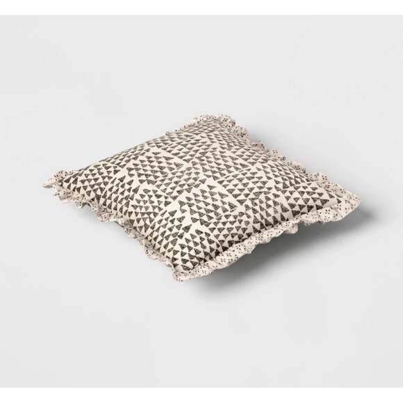 Square Block Print Reversible Pillow with Ruffle Trim Green - Threshold NEW - Picture 8 of 9